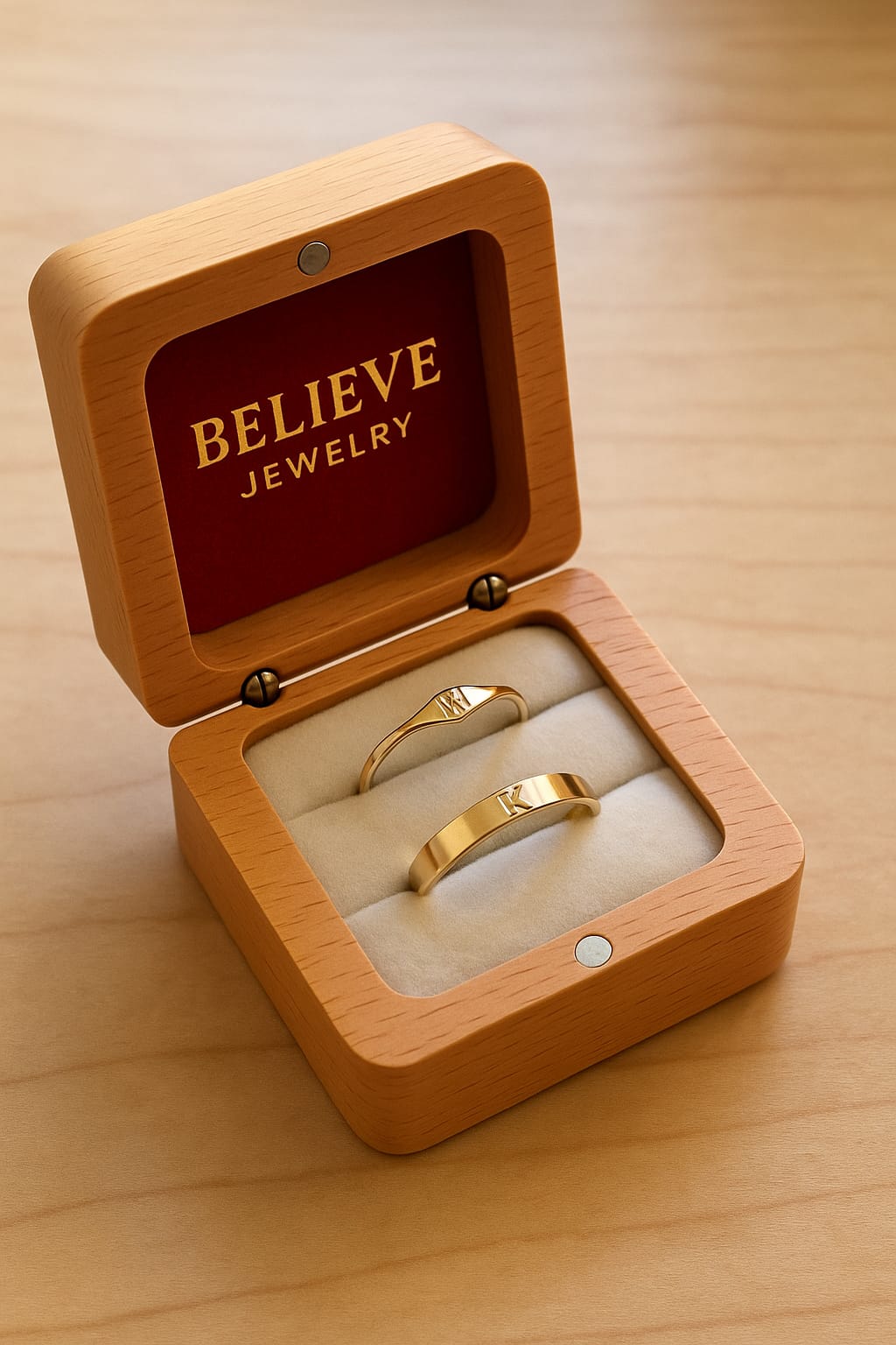 Par de Alianças de Letra em Tungstênio com Banho de Ouro 18k – Personalizável & Durável